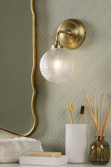 Laura Ashley Langdon Bathroom Wall Light Matt Antique Brass and Textured Glass IP44