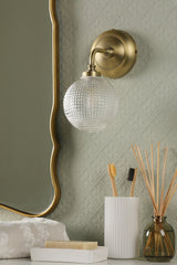 Laura Ashley Langdon Bathroom Wall Light Matt Antique Brass and Textured Glass IP44