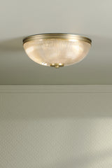 Laura Ashley Langdon 2 Light Bathroom Ceiling Light Matt Antique Brass and Textured Glass IP44