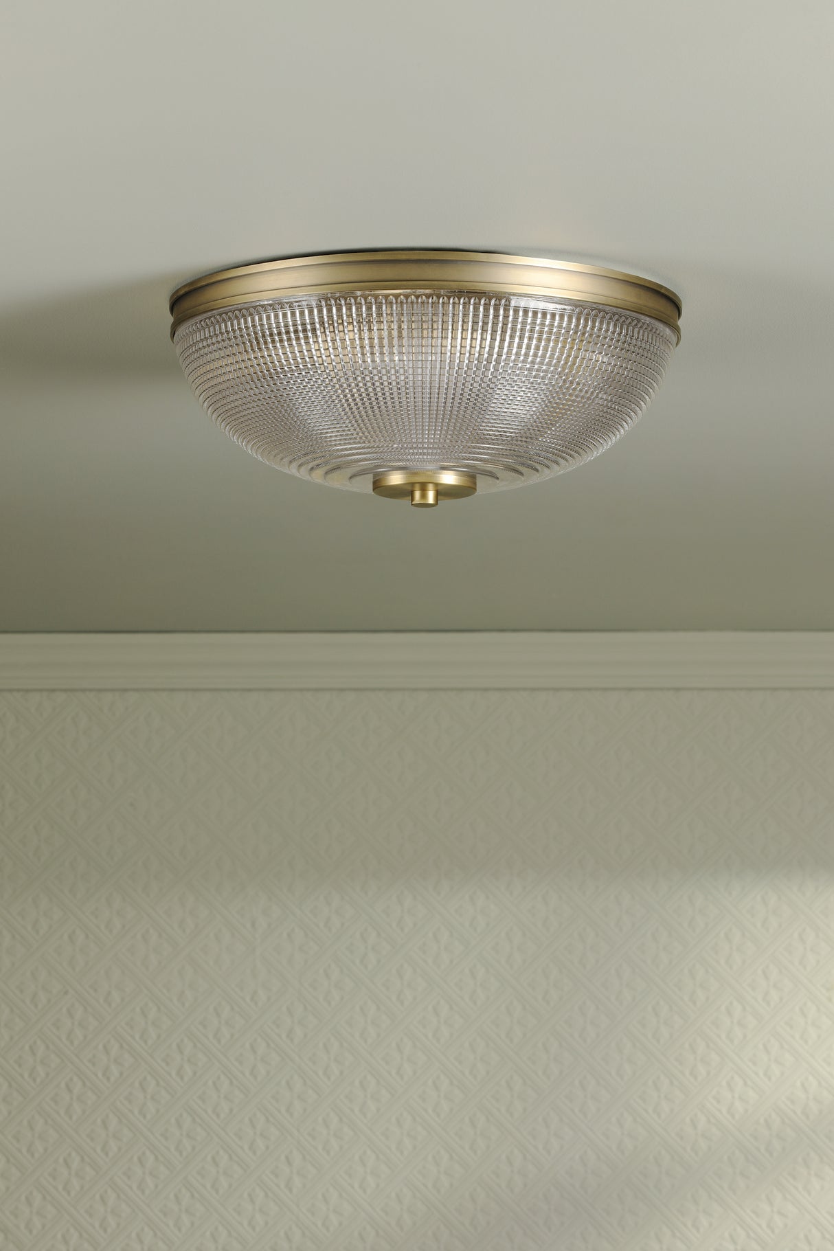 Laura Ashley Langdon 2 Light Bathroom Ceiling Light Matt Antique Brass and Textured Glass IP44