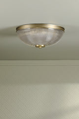 Laura Ashley Langdon 2 Light Bathroom Ceiling Light Matt Antique Brass and Textured Glass IP44