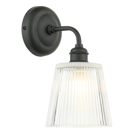 Laura Ashley Callaghan Outdoor Wall Light Matt Black and Ribbed Glass IP44