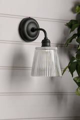 Laura Ashley Callaghan Outdoor Wall Light Matt Black and Ribbed Glass IP44