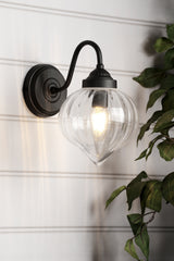 Laura Ashley Whitham Outdoor Wall Light Matt Black and Ribbed Glass IP44