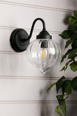 Laura Ashley Whitham Outdoor Wall Light Matt Black and Ribbed Glass IP44