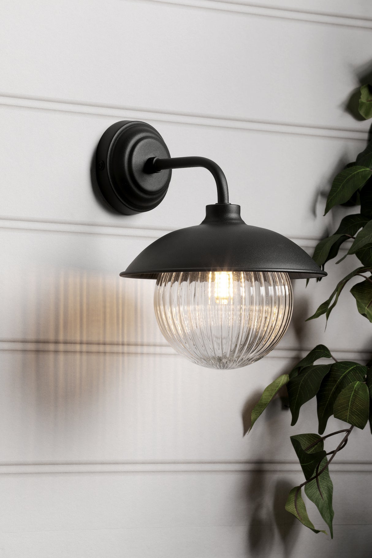 Laura Ashley Hatton Outdoor Wall Light Matt Black and Ribbed Glass IP44