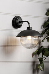 Laura Ashley Hatton Outdoor Wall Light Matt Black and Ribbed Glass IP44