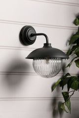 Laura Ashley Hatton Outdoor Wall Light Matt Black and Ribbed Glass IP44
