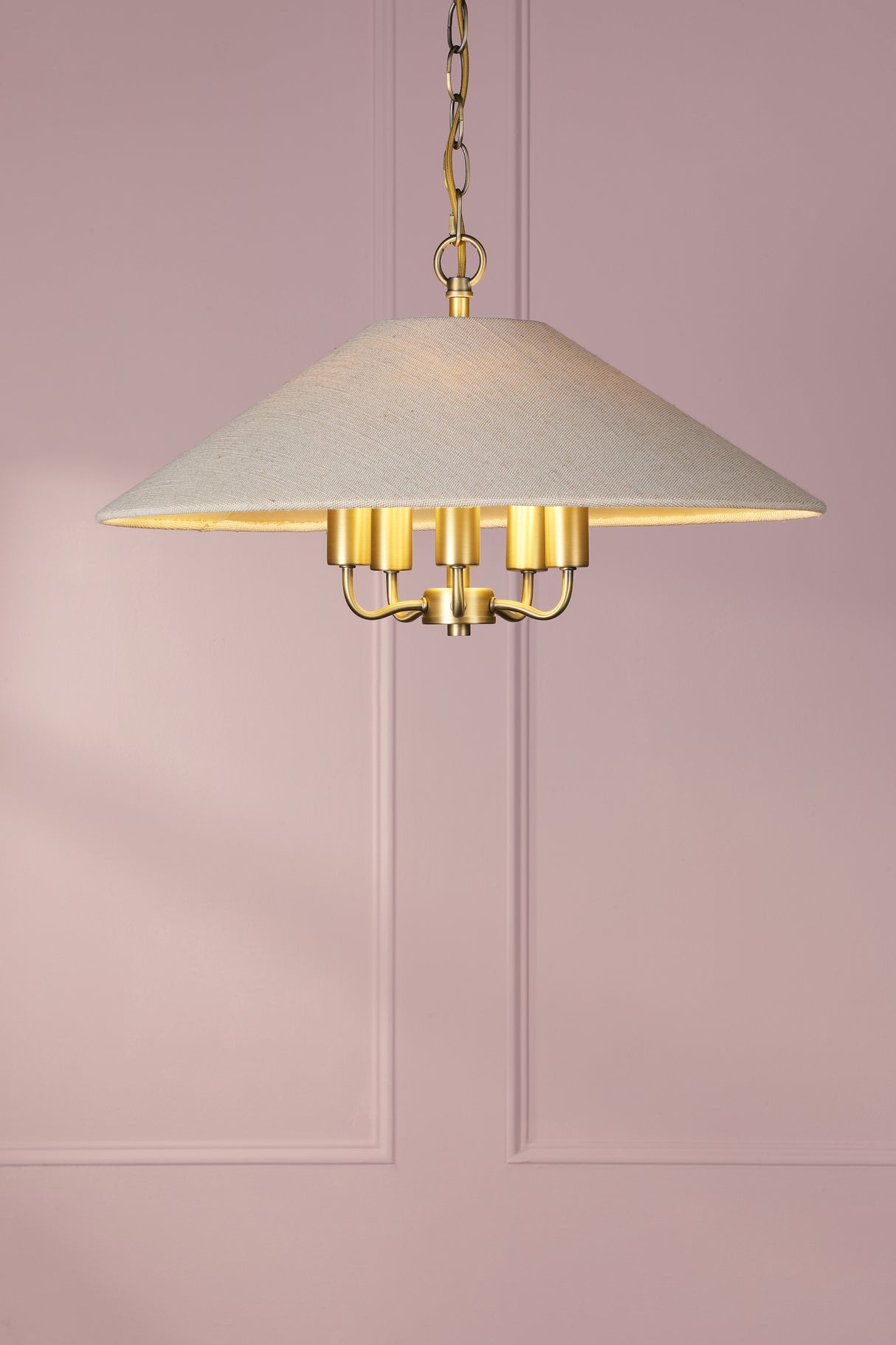 Laura Ashley Harland 5 Light Pendant Matt Antique Brass With Shade