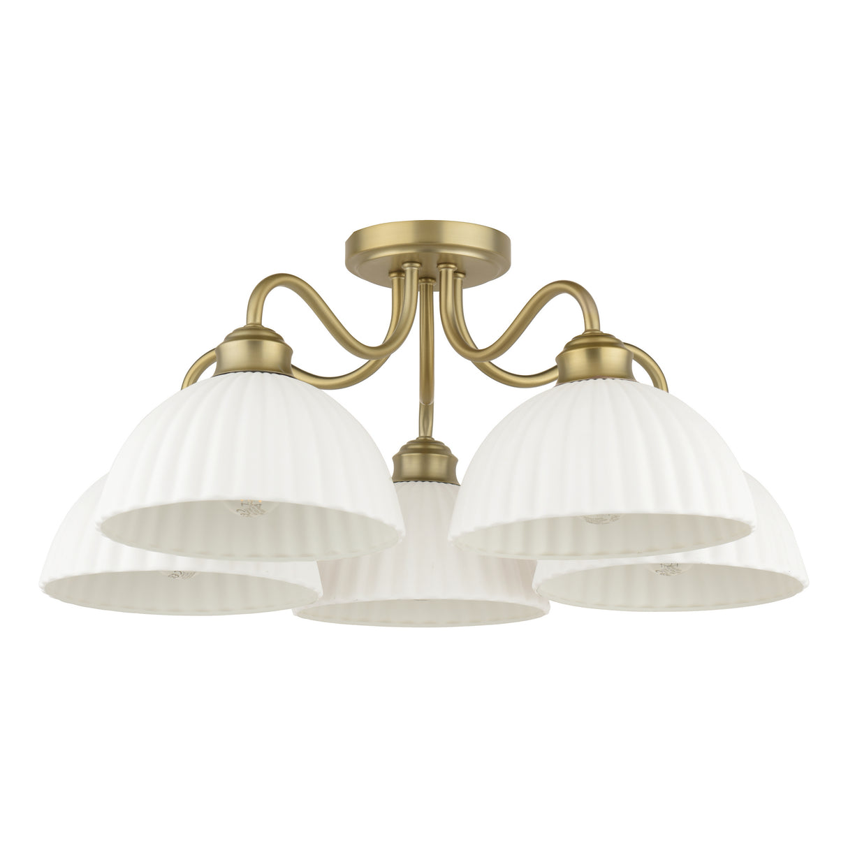 Laura Ashley Durford 5 Light Semi-Flush Matt Antique Brass and White Ceramic
