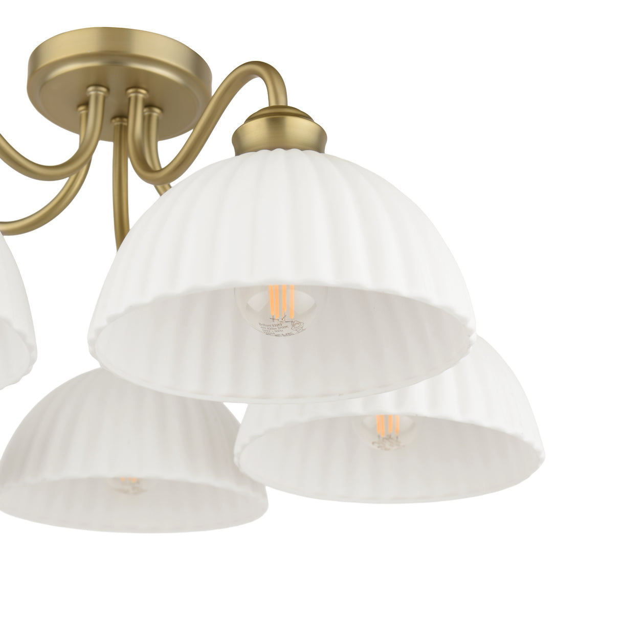 Laura Ashley Durford 5 Light Semi-Flush Matt Antique Brass and White Ceramic