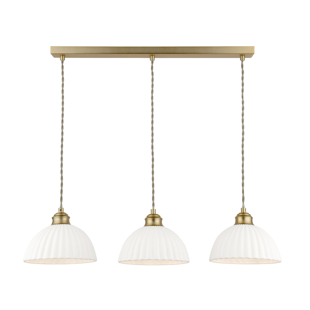 Laura Ashley Durford 3 Light Bar Pendant Matt Antique Brass and White Ceramic