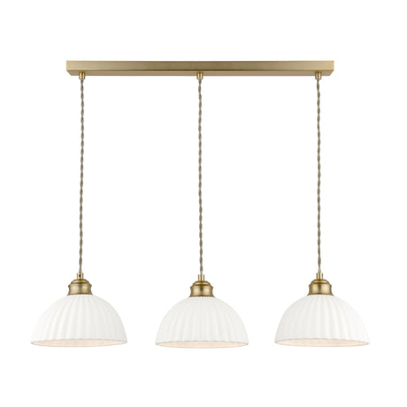 Laura Ashley Durford 3 Light Bar Pendant Matt Antique Brass and White Ceramic