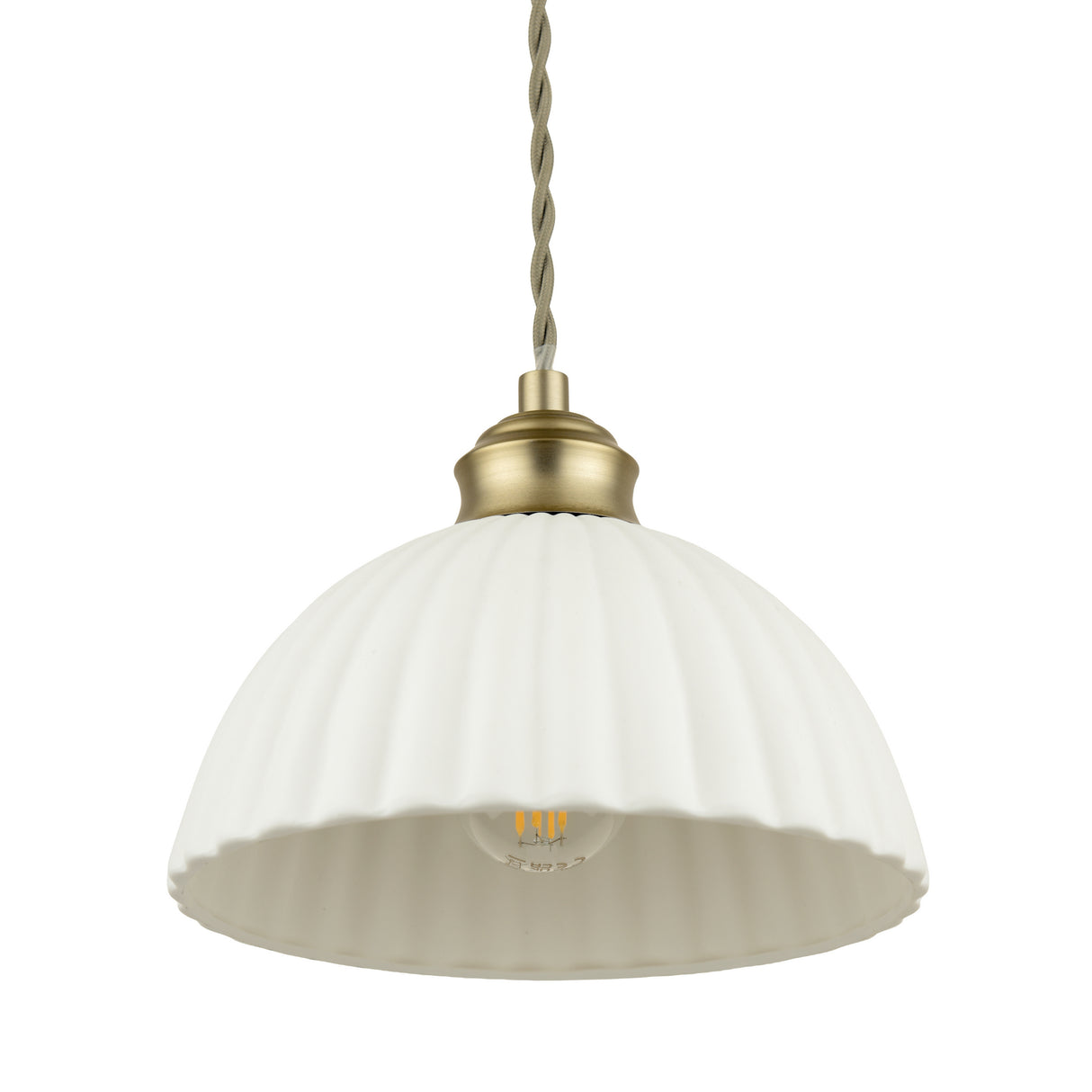 Laura Ashley Durford 3 Light Bar Pendant Matt Antique Brass and White Ceramic