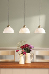 Laura Ashley Durford 3 Light Bar Pendant Matt Antique Brass and White Ceramic