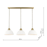 Laura Ashley Durford 3 Light Bar Pendant Matt Antique Brass and White Ceramic