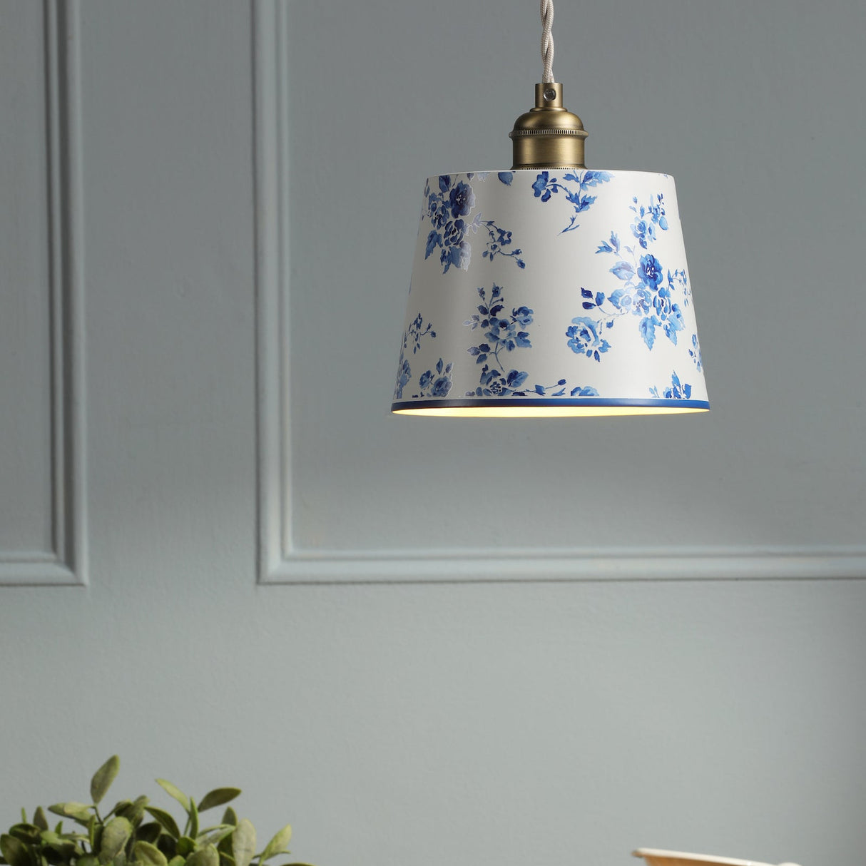 Laura Ashley China Rose Pendant Matt Blue and Matt Antique Brass