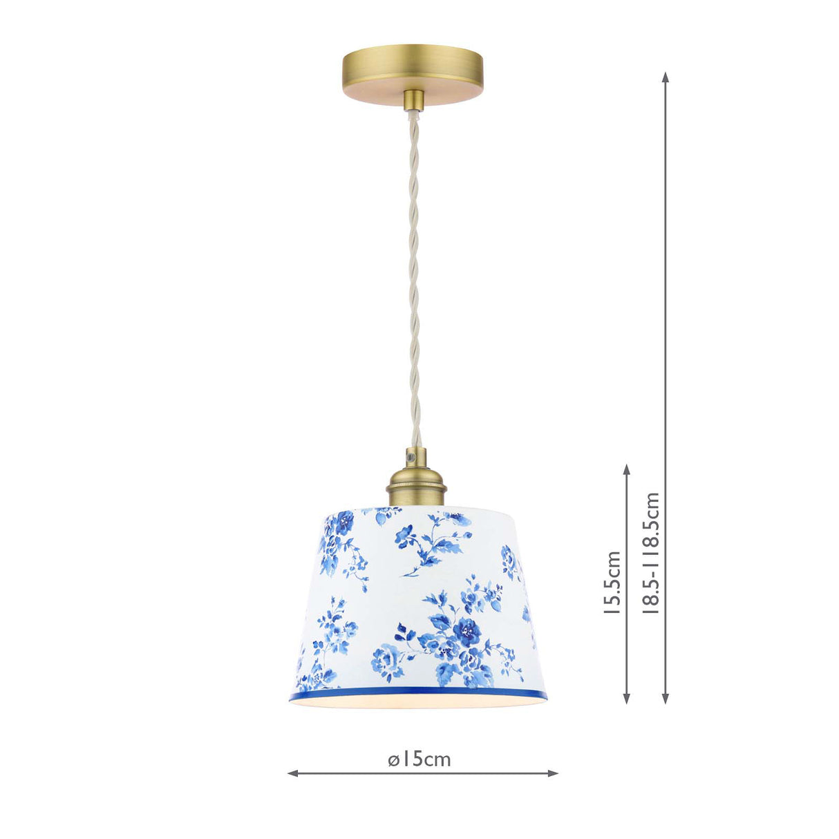 Laura Ashley China Rose Pendant Matt Blue and Matt Antique Brass