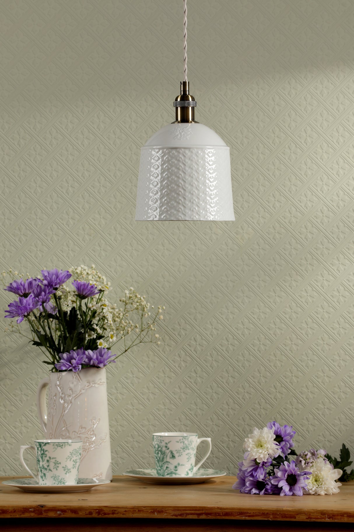 Laura Ashley Porcelain Pendant Cream and Antique Brass