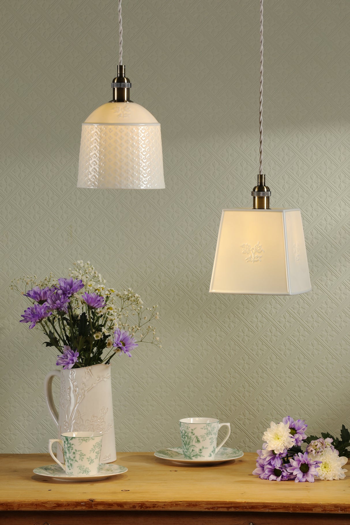 Laura Ashley Porcelain Pendant Cream and Antique Brass