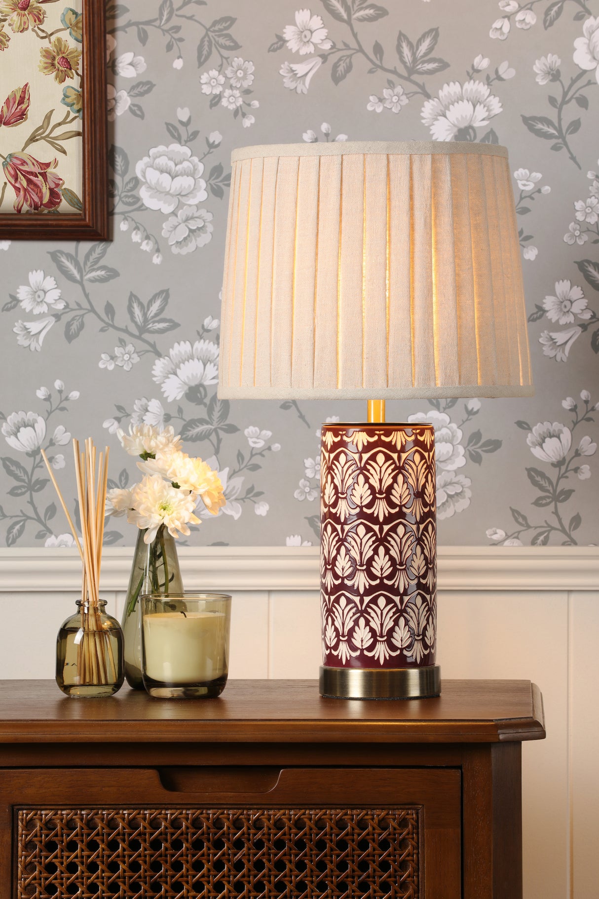 Laura Ashley Medlock Table Lamp Purple Ceramic and Antique Brass With Shade