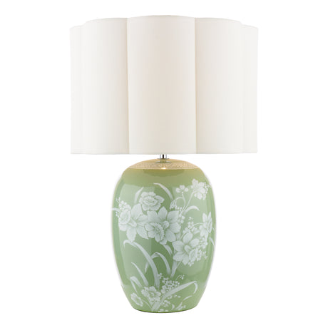 Laura Ashley Pashley Table Lamp Green Ceramic and Polished Chrome With Shade