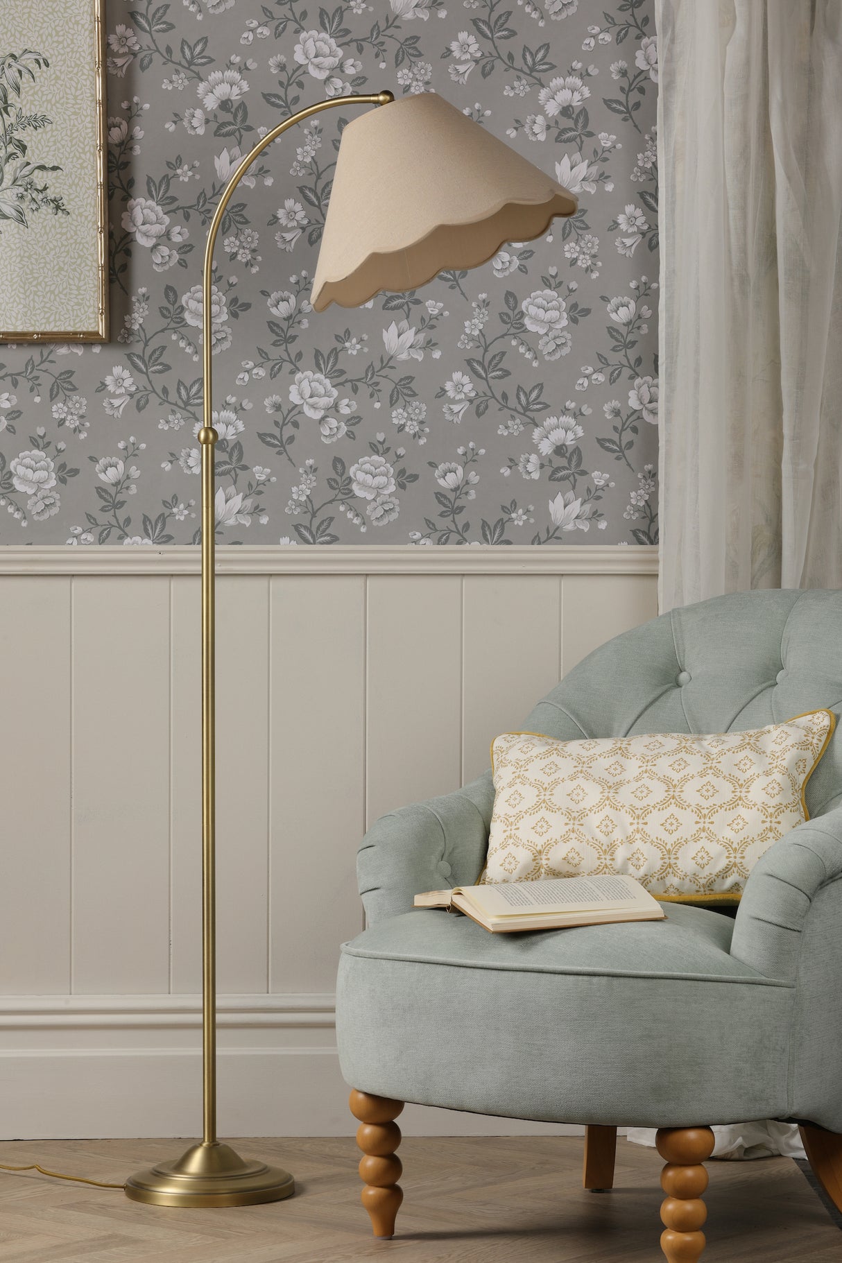 Laura Ashley Cordwell Floor Lamp Matt Antique Brass With Shade