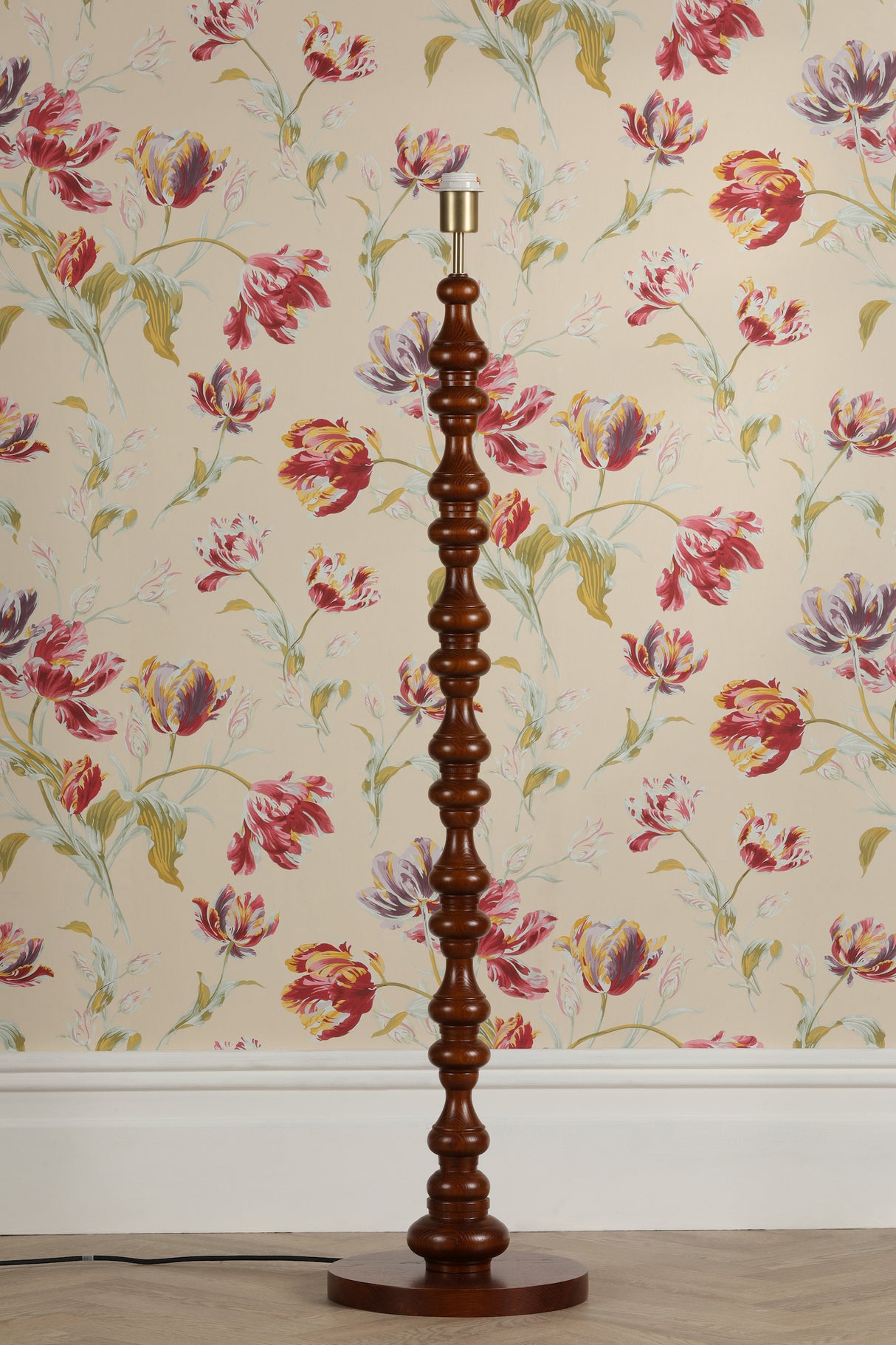 Laura Ashley Millbrook Floor Lamp Dark Wood and Industrial Brass Base Only