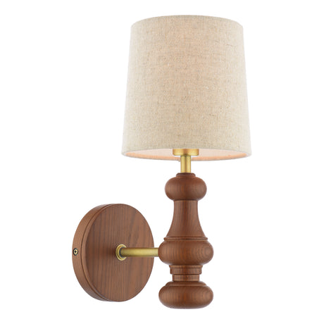 Laura Ashley Millbrook Wall Light Dark Wood and Industrial Brass With Shade