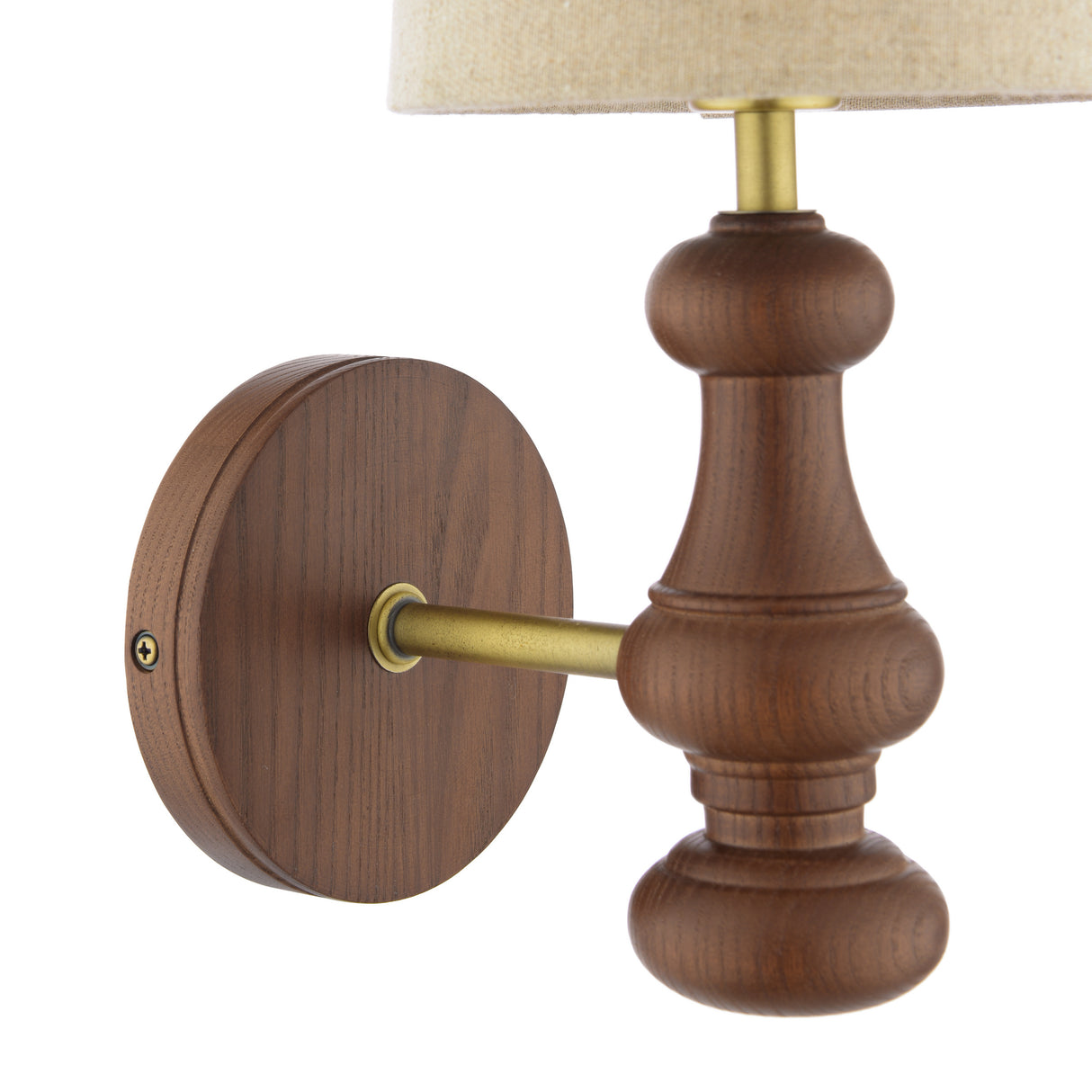 Laura Ashley Millbrook Wall Light Dark Wood and Industrial Brass With Shade