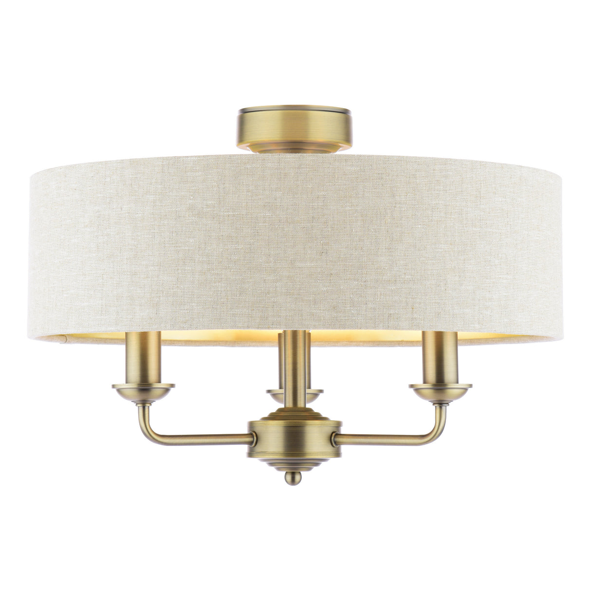Laura Ashley Sorrento 3 Light Semi-Flush Matt Antique Brass With Natural Shade