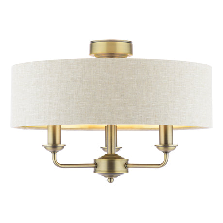 Laura Ashley Sorrento 3 Light Semi-Flush Matt Antique Brass With Natural Shade