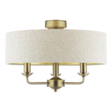 Laura Ashley Sorrento 3 Light Semi-Flush Matt Antique Brass With Natural Shade