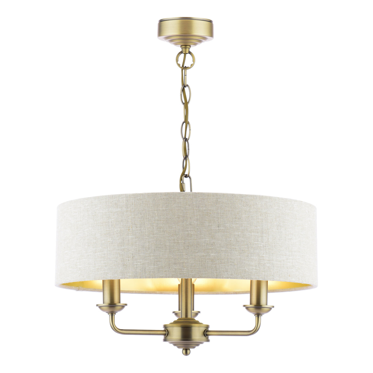 Laura Ashley Sorrento 3 Light Chandelier Matt Antique Brass With Natural Shade