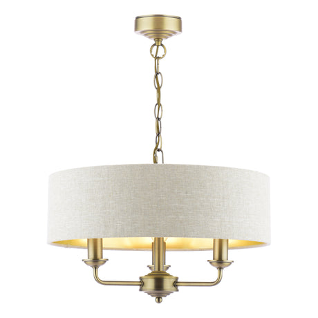Laura Ashley Sorrento 3 Light Chandelier Matt Antique Brass With Natural Shade