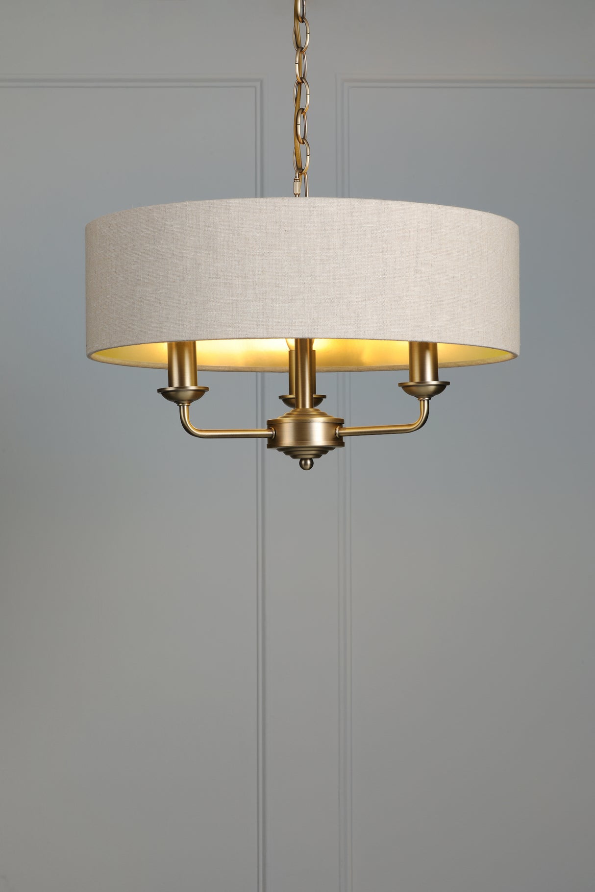 Laura Ashley Sorrento 3 Light Chandelier Matt Antique Brass With Natural Shade