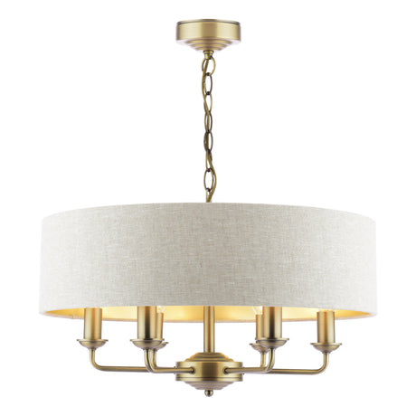 Laura Ashley Sorrento 6 Light Chandelier Matt Antique Brass With Natural Shade