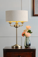Laura Ashley Sorrento 3 Light Table Lamp Matt Antique Brass With Natural Shade