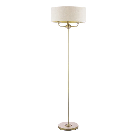 Laura Ashley Sorrento 3 Light Floor Lamp Matt Antique Brass With Natural Shade