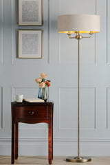 Laura Ashley Sorrento 3 Light Floor Lamp Matt Antique Brass With Natural Shade