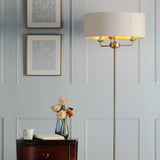 Laura Ashley Sorrento 3 Light Floor Lamp Matt Antique Brass With Natural Shade