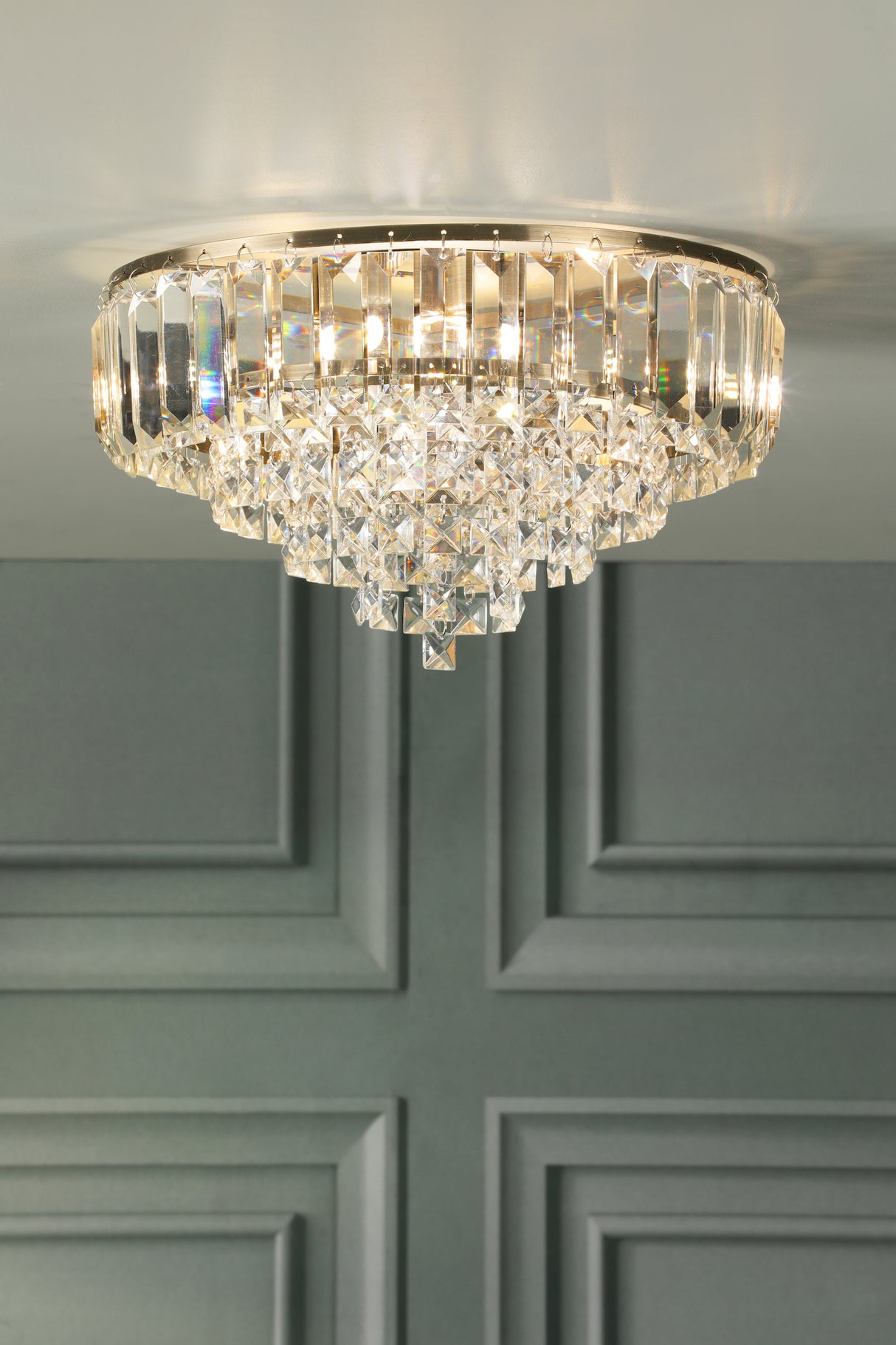 Laura Ashley Vienna 3 Light Flush Crystal and Antique Brass