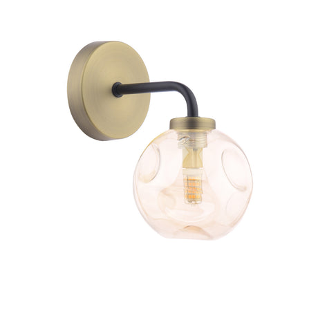 Dar Lainey Wall Light Matt Black and Antique Brass With Closed Organic Amber Glass