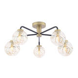Dar Lainey 5 Light Semi-Flush Matt Black and Antique Brass With Closed Organic Amber Glass