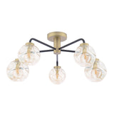 Dar Lainey 5 Light Semi-Flush Matt Black and Antique Brass With Closed Organic Amber Glass