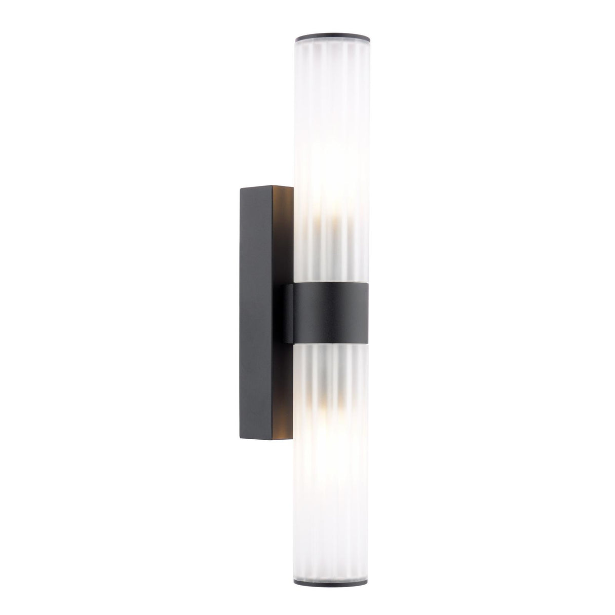 Dar Lars 2 Light Bathroom Wall Light Matt Black and White Frosted Acrylic IP44