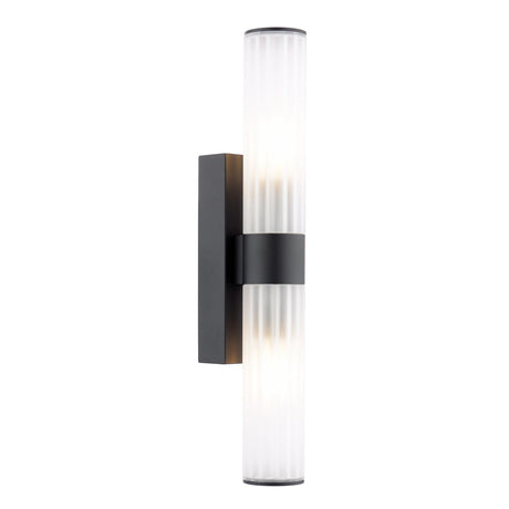 Dar Lars 2 Light Bathroom Wall Light Matt Black and White Frosted Acrylic IP44