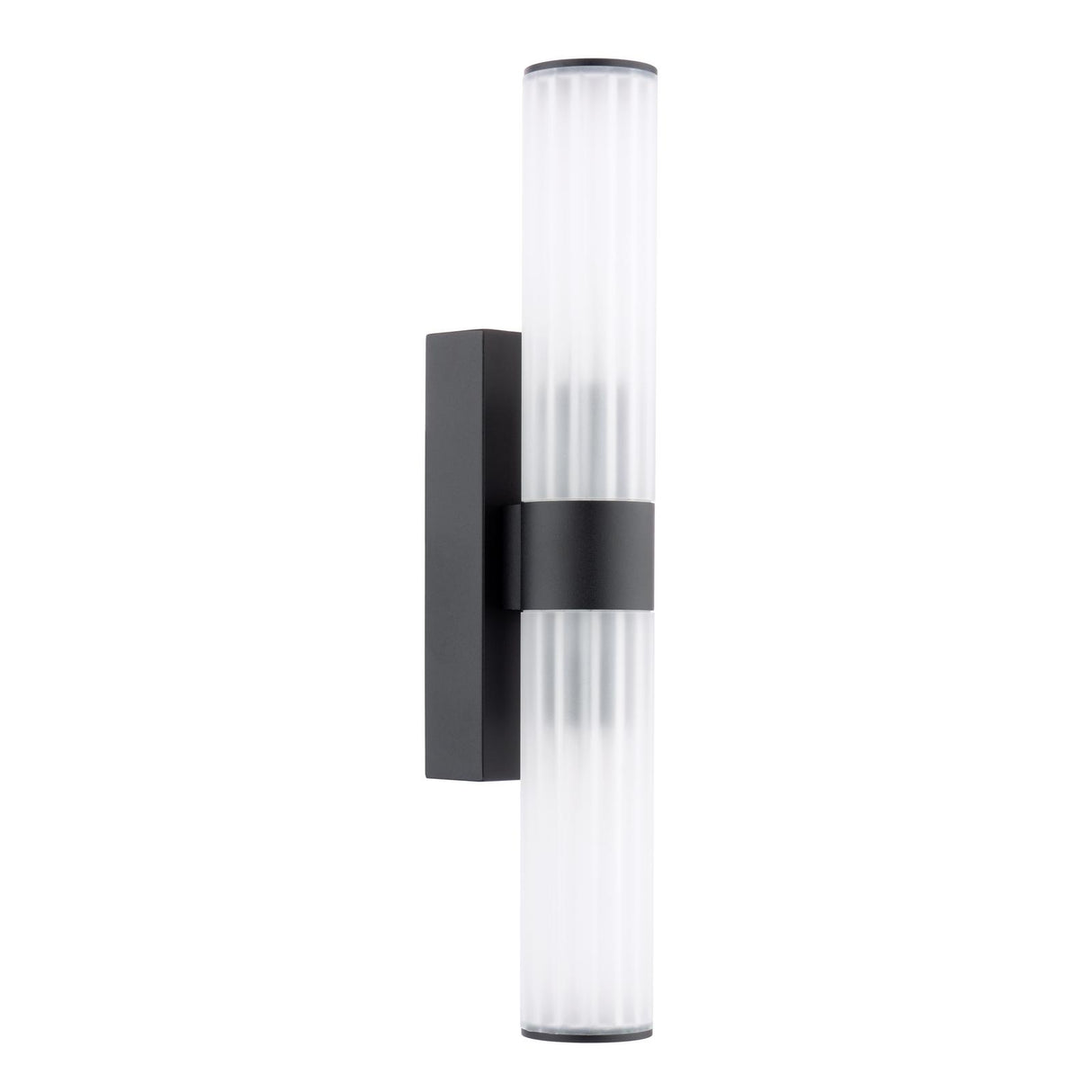 Dar Lars 2 Light Bathroom Wall Light Matt Black and White Frosted Acrylic IP44
