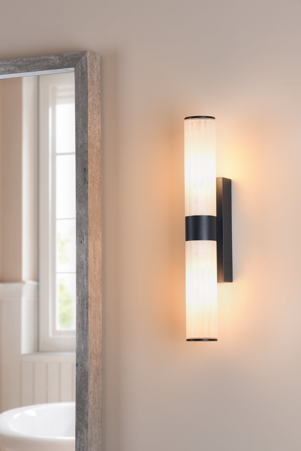 Dar Lars 2 Light Bathroom Wall Light Matt Black and White Frosted Acrylic IP44
