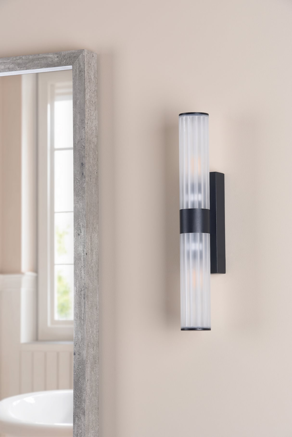 Dar Lars 2 Light Bathroom Wall Light Matt Black and White Frosted Acrylic IP44